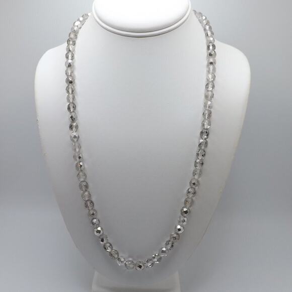 Vintage Czech Silver Clear Fire Polished AB Beaded Necklace, 24 Inches - Picture 2 of 11